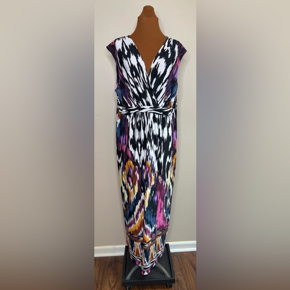 Chico's Dresses & Skirts - Chico’s Sleeveless Stretch V-Neck Maxi Dress Colorful Ikat Print Size XL